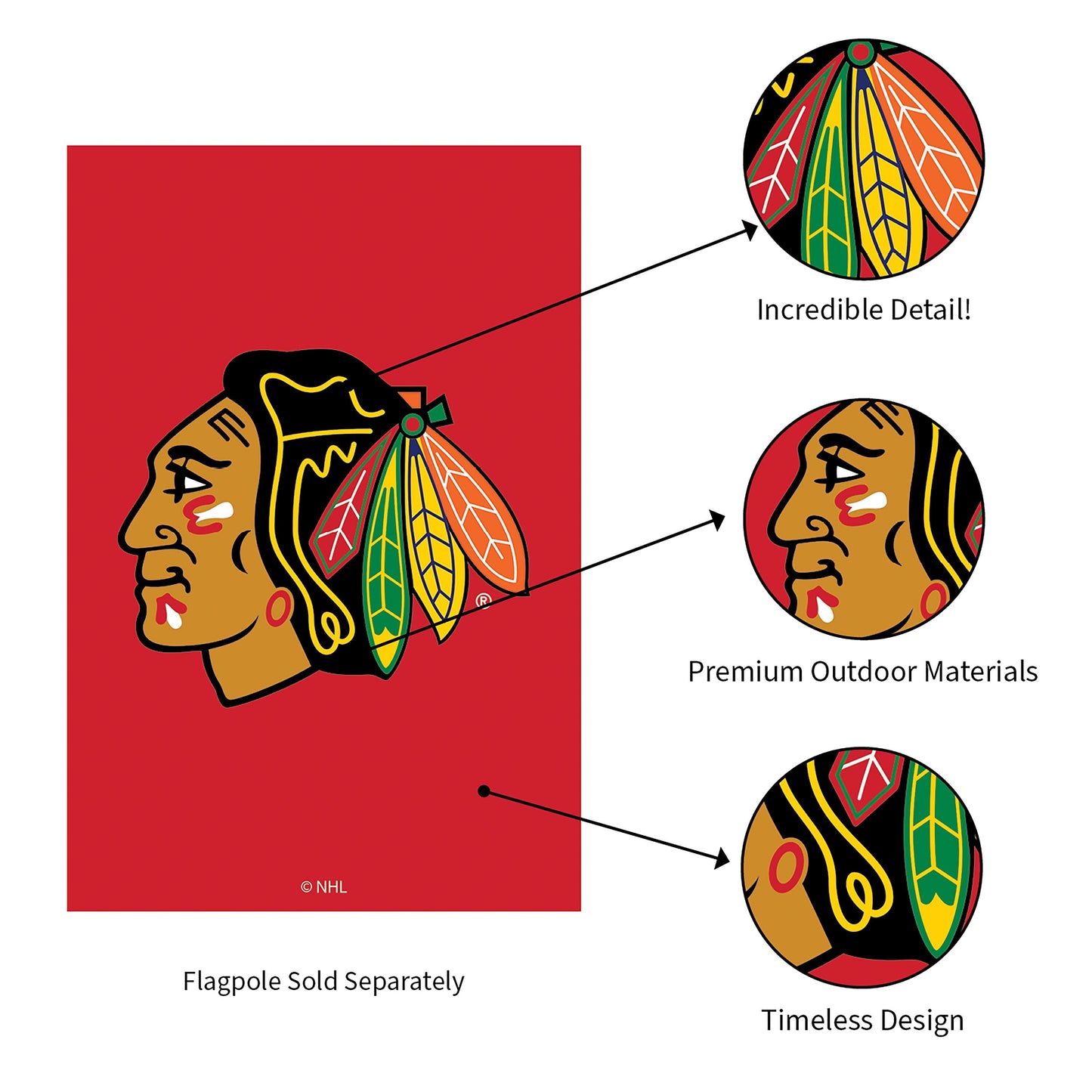 Applique garden flag Chicago Blackhawks with headdress on red background Evergreen Enterprises on Tampa Home & Garden Store