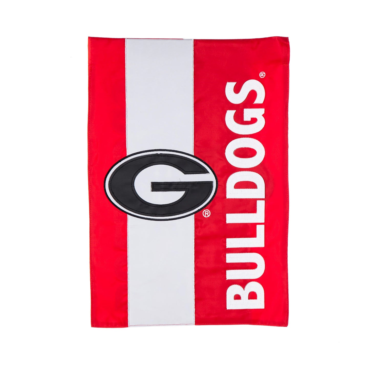 University of Georgia Garden Flag red flag with white stripe and Georgia G logo on Tampa Home & Garden Store