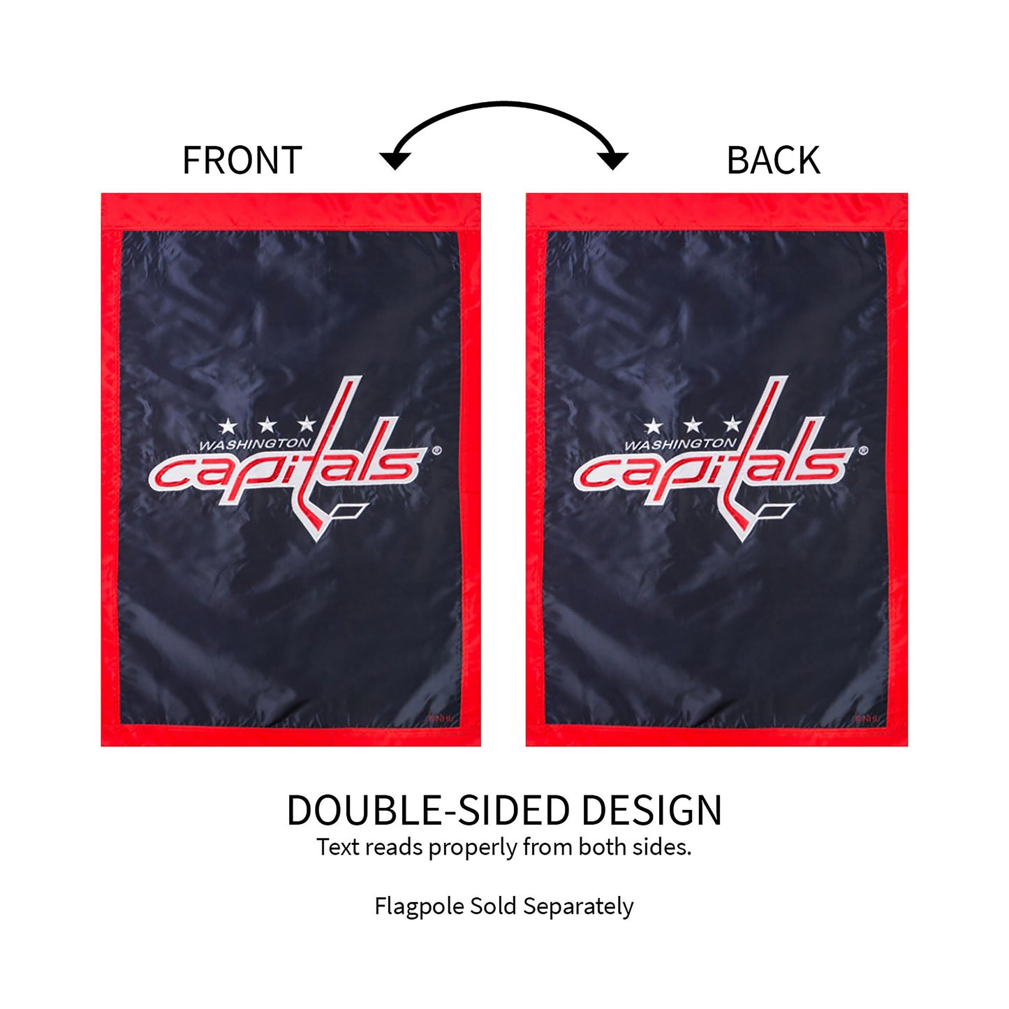 2 Washington Capitals applique flags, double-sided with red borders and navy field, Evergreen on Tampa Home & Garden Store