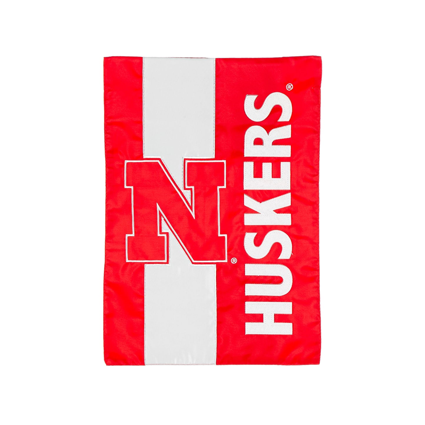 Nebraska Embellished Garden Flag applique white letters red field Evergreen Enterprises on Tampa Home & Garden Store
