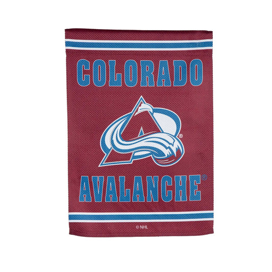 Embossed suede flag Colorado Avalanche banner maroon with blue lettering and NHL logo on Tampa Home & Garden Store