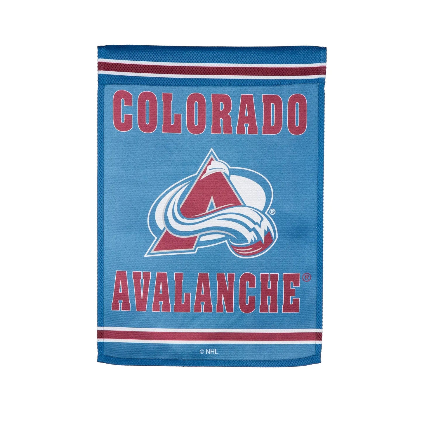 Colorado Avalanche embossed suede flag, GDN size, blue with red/white trim on Tampa Home & Garden Store