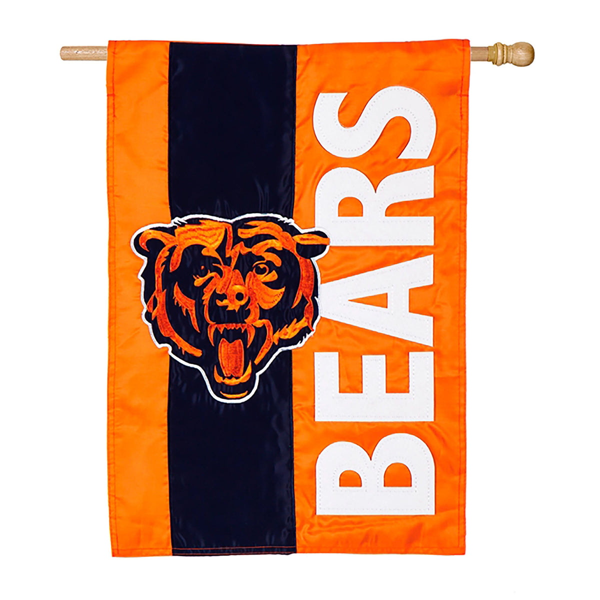 Double-Sided NFL Team Pride Applique House Flag Chicago Bears orange navy bear logo wooden pole on Tampa Home & Garden Store