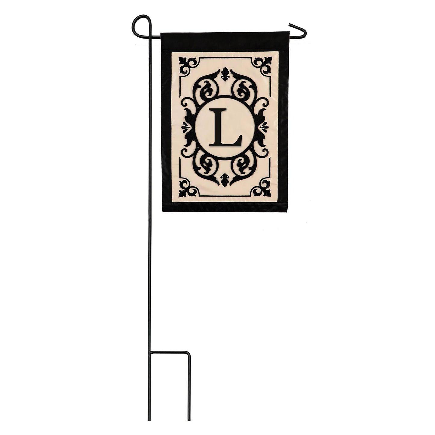 Cambridge Monogram Garden Flag Letter L beige center with black border Evergreen Enterprises on Tampa Home & Garden Store