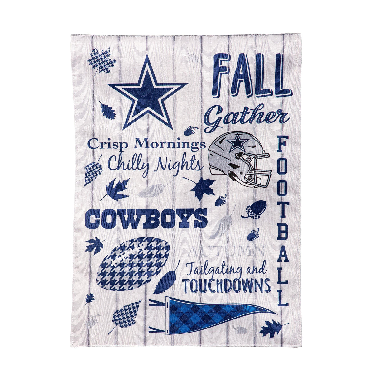 Dallas Cowboys Fall Seasonal Moire Garden Flag blue and white with star and helmet graphics on Tampa Home & Garden Store