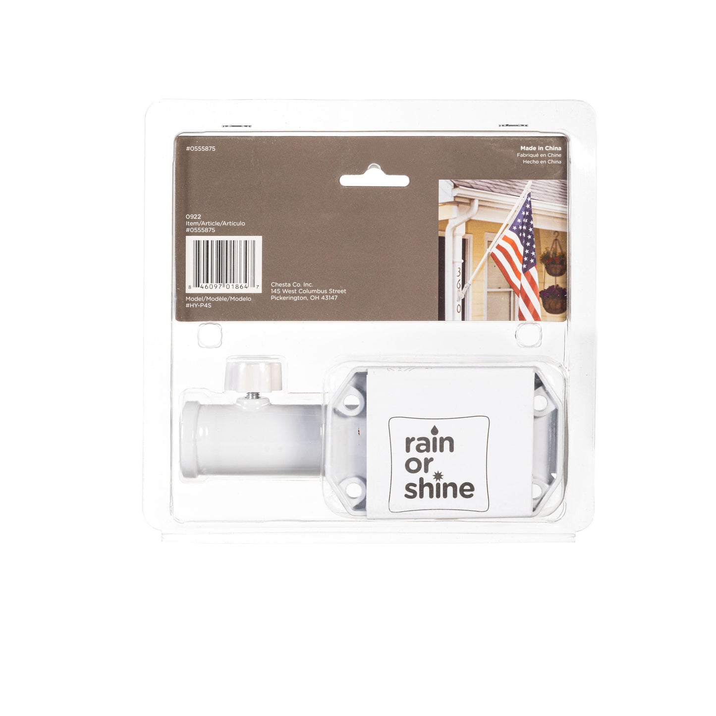 White metal flag pole bracket in packaging with mounting hardware on Tampa Home & Garden Store
