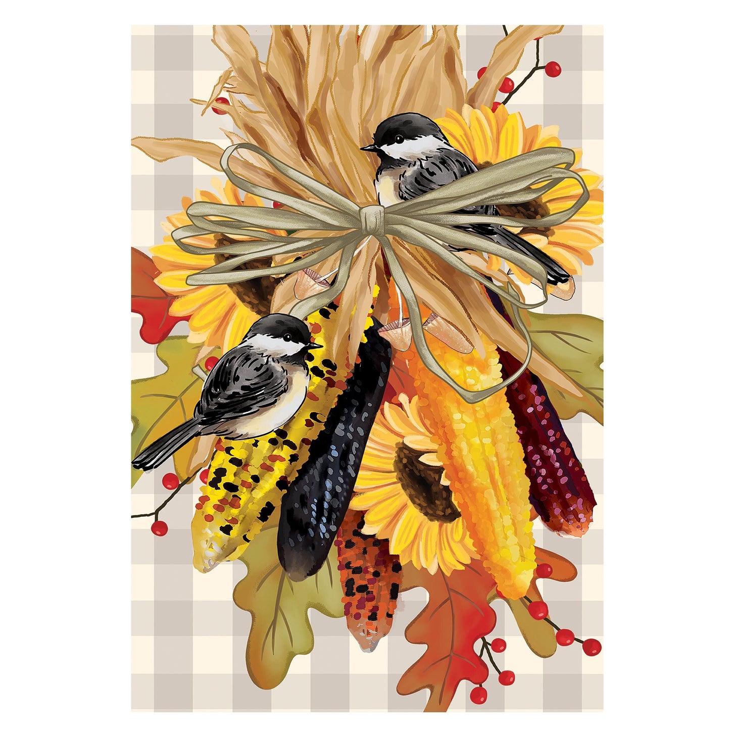 Ornamental Corn Burlap Garden Flag by Evergreen Enterprises with bird motif and sunflowers on Tampa Home & Garden Store