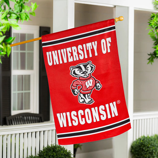 UW Madison Suede Flag Garden Size Double Sided with Wisconsin Badger mascot on Tampa Home & Garden Store