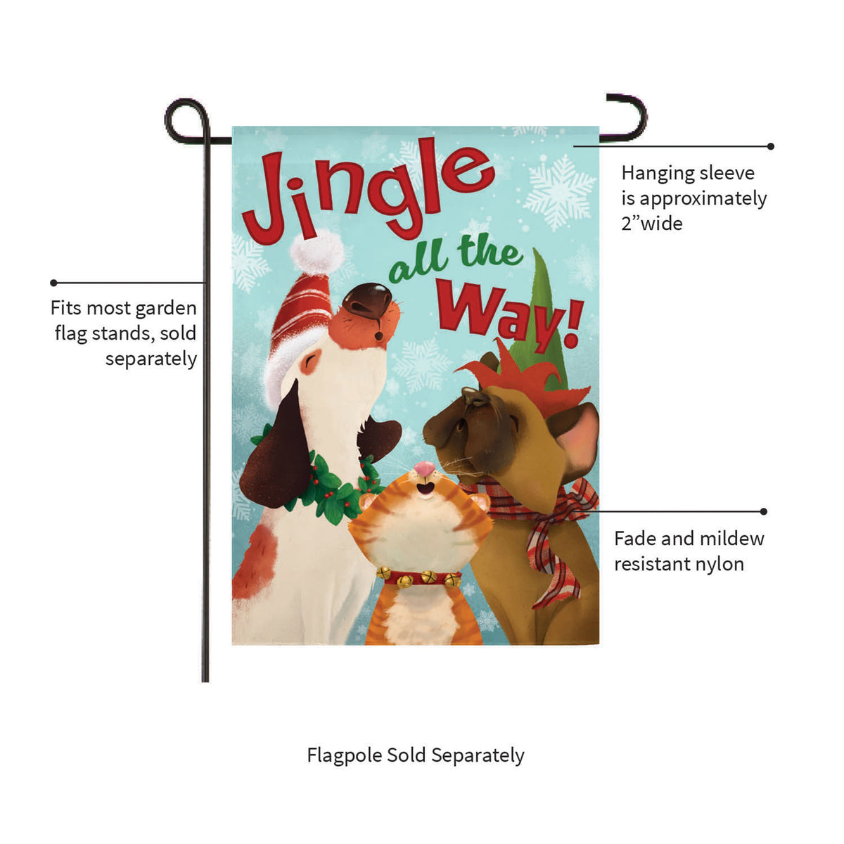 Jingle All the Way Suede Garden Flag by Evergreen Enterprises; festive animals on Tampa Home & Garden Store