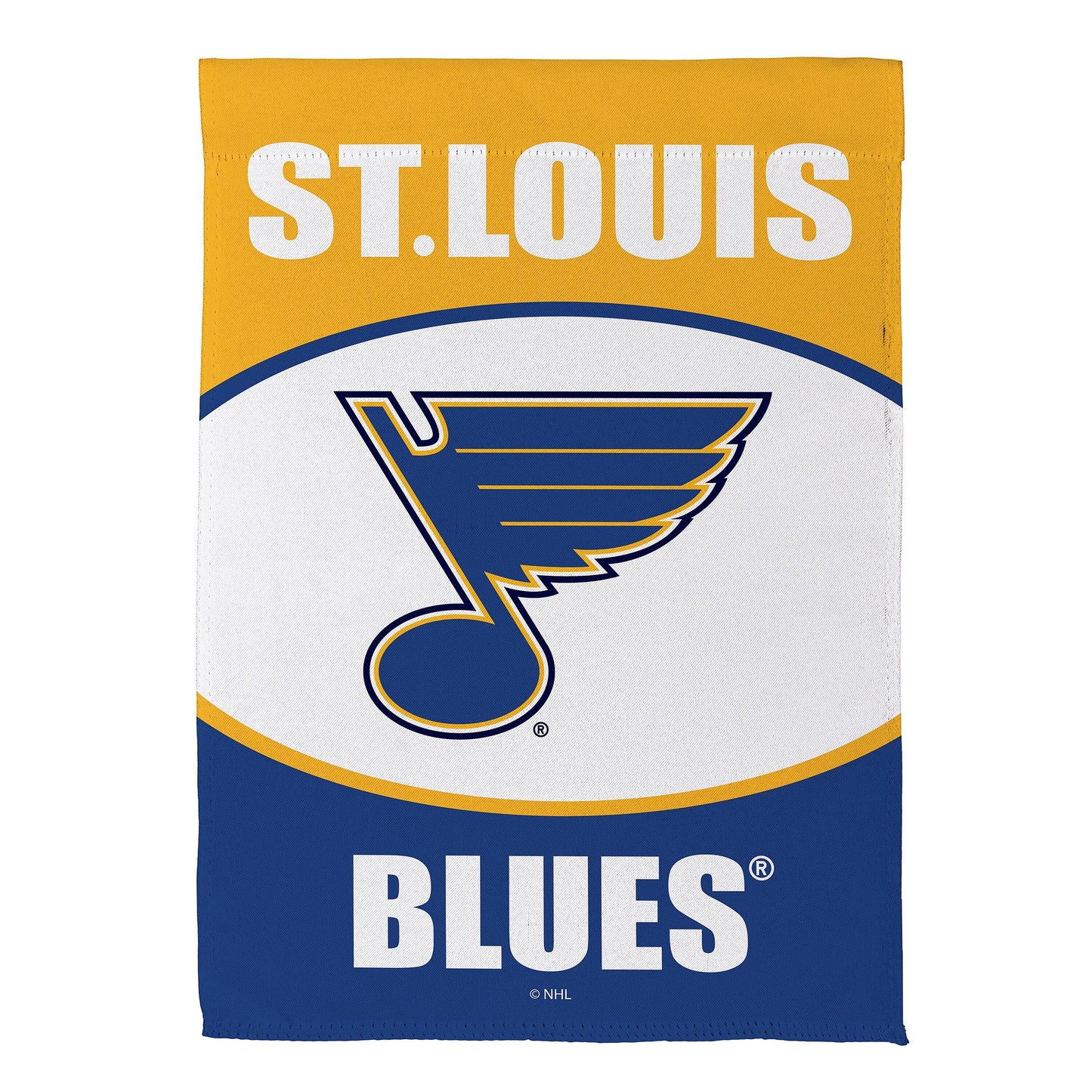 St Louis Blues suede flag with white ST LOUIS on gold and blue logo by Evergreen Enterprises on Tampa Home & Garden Store