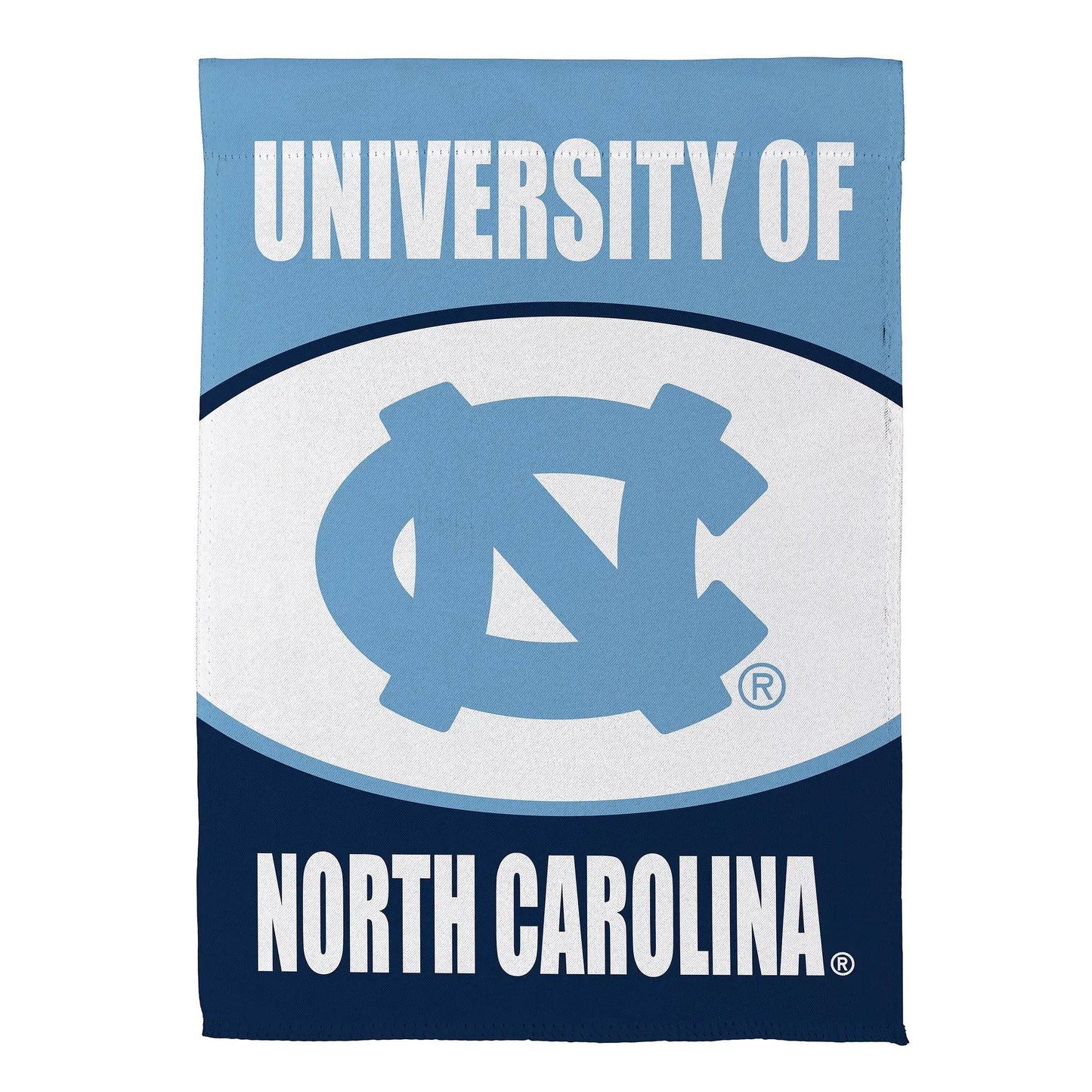 University of North Carolina suede flag with bold white text on blue field on Tampa Home & Garden Store