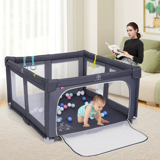 DirectDeals large baby playpen foldable BPA-free dark grey with mesh sides, play yard on Tampa Home & Garden Store