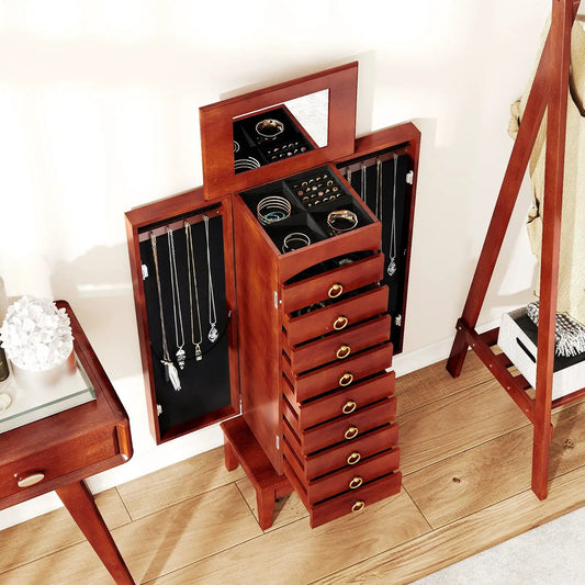DirectDeals dark cherry jewelry cabinet with nine drawers, top trays, and side necklace panels on Tampa Home & Garden Store