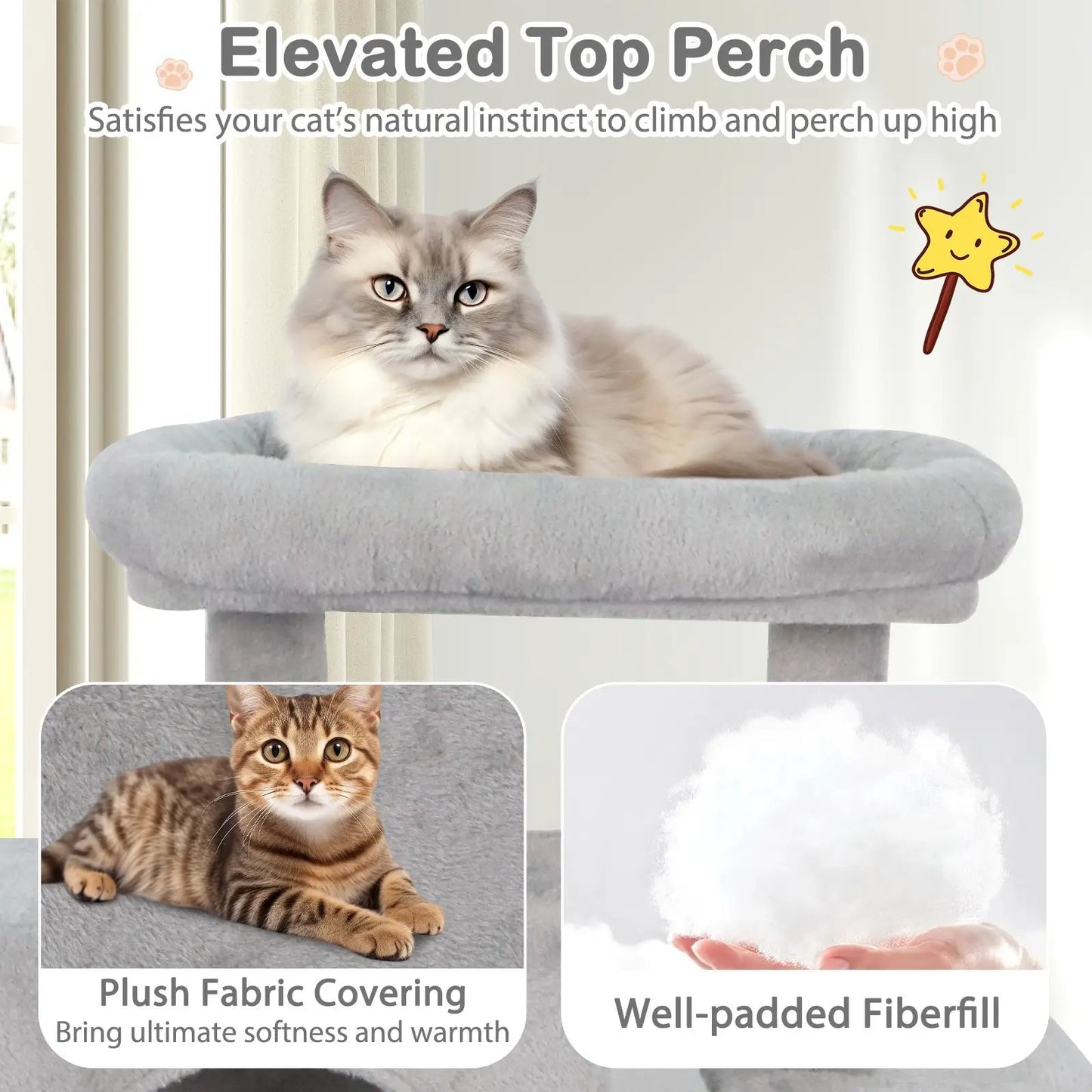 Large cat tree 70in tall in plush gray fabric with elevated perch for indoor cats by DirectDeals on Tampa Home & Garden Store