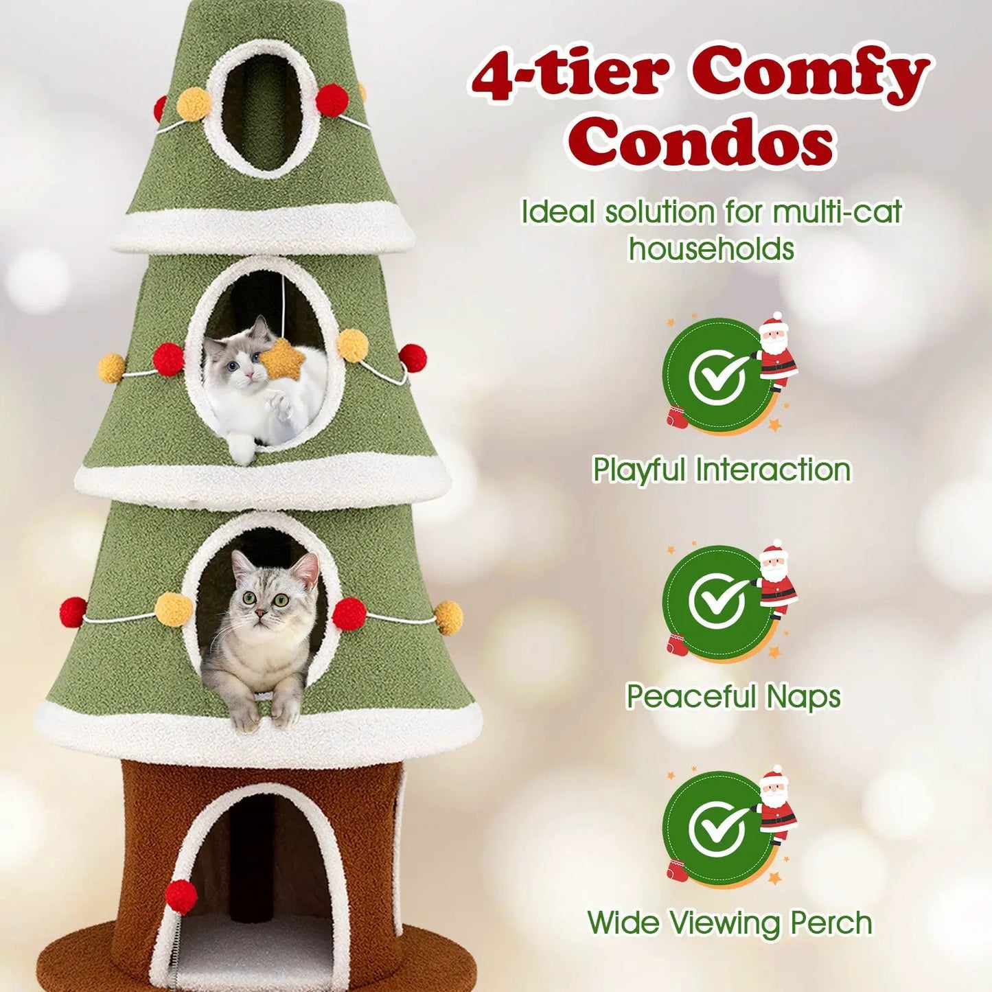 Large Christmas Cat Tree 61-Inch green 4-tier condo tower DirectDeals two kittens on Tampa Home & Garden Store