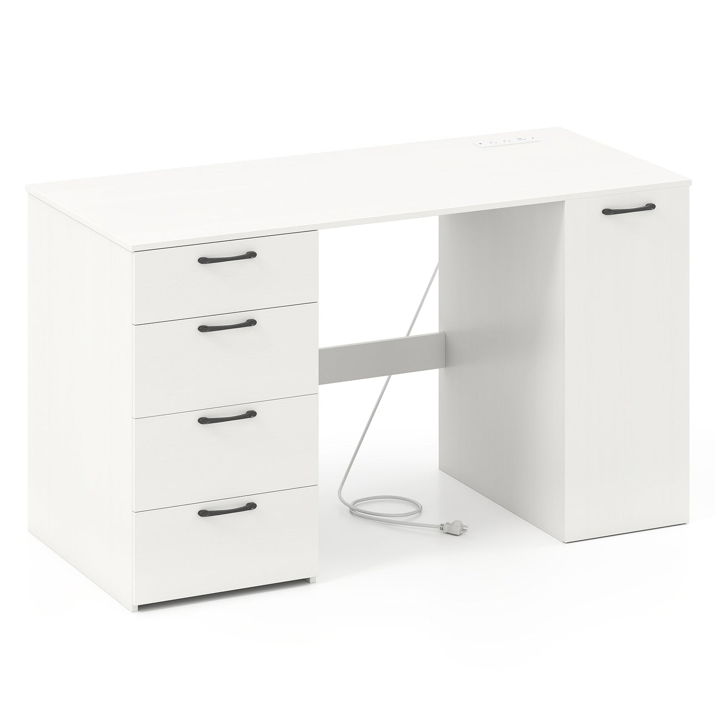 53 Inches Computer Desk with Power Outlets and 4 Storage Drawers-Gray
