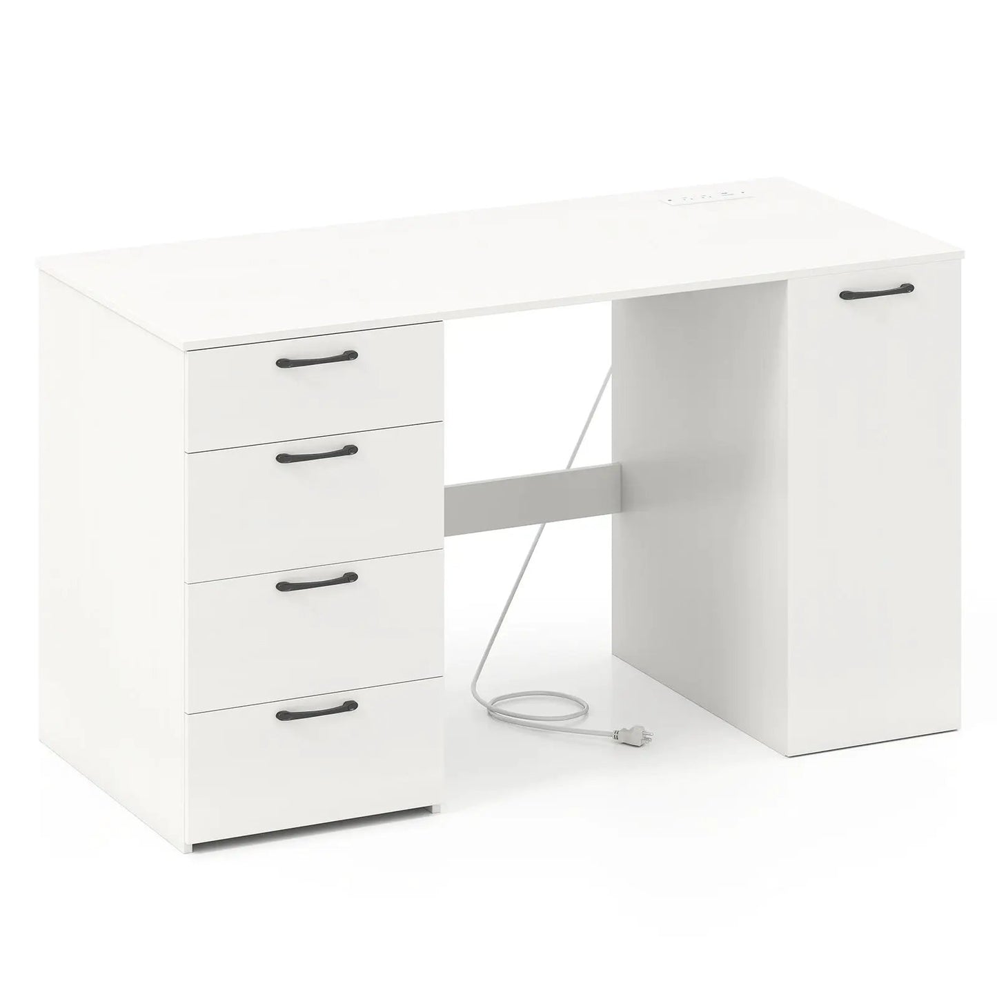 53 Inches Computer Desk with Power Outlets and 4 Storage Drawers-Gray - Tampa Home & Garden Store