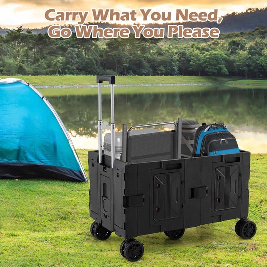 Foldable Utility Cart with 2-Tier Storage Crates, black wheeled cart with telescoping handle DirectDeals on Tampa Home & Garden Store