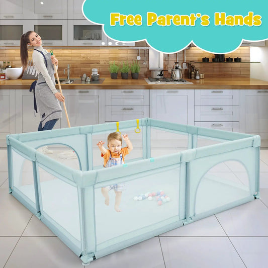 Large pastel blue infant playpen with ocean balls inside on Tampa Home & Garden Store