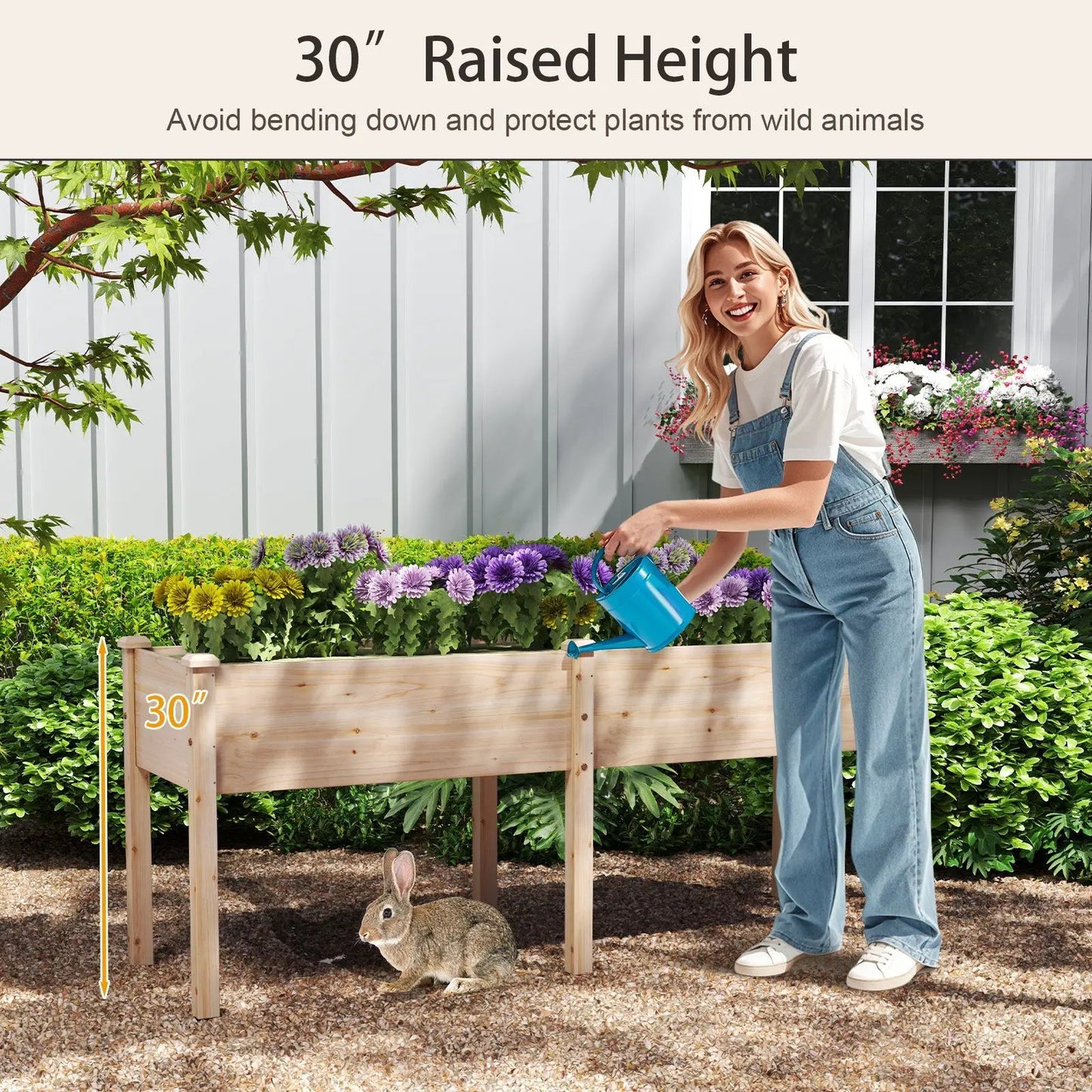Large wooden raised garden bed with drainage holes and 6 legs, DirectDeals planter on Tampa Home & Garden Store
