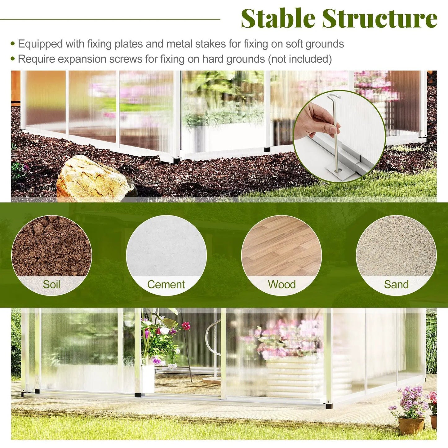Large Walk-in Green House with Rain Gutters and Polycarbonate Panels-6 FT - Tampa Home & Garden Store