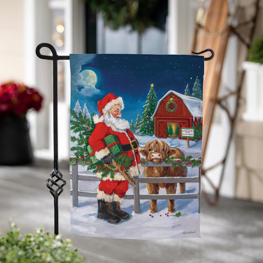Santa & Highland Cow Suede Garden Flag - Tampa Home & Garden Store