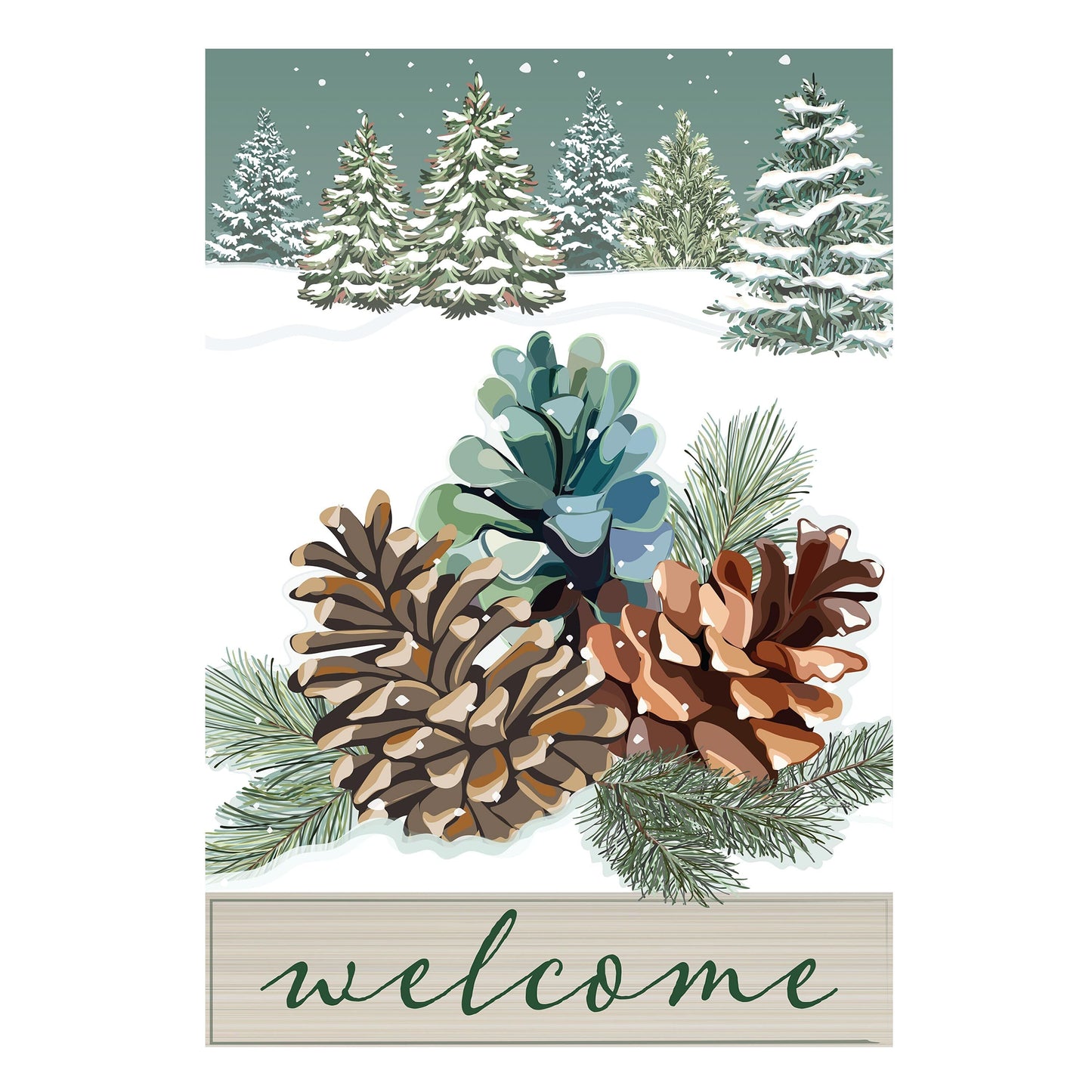 Winter Pinecones Applique House Flag by Evergreen Enterprises wholesale on Tampa Home & Garden Store