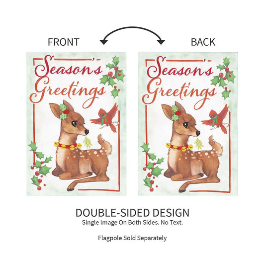 Season's Greetings applique house flag double-sided with deer and holly, Evergreen Enterprises on Tampa Home & Garden Store