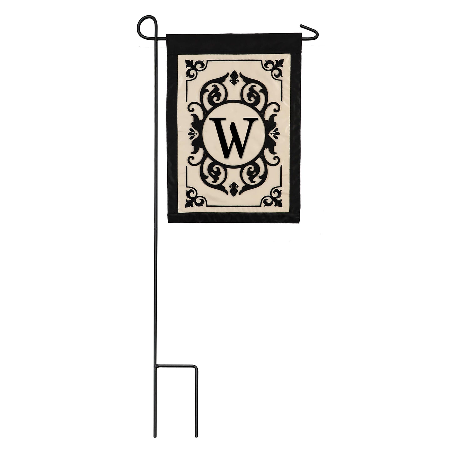 Cambridge Monogram Garden Applique Flag W with cream field and black border on Tampa Home & Garden Store