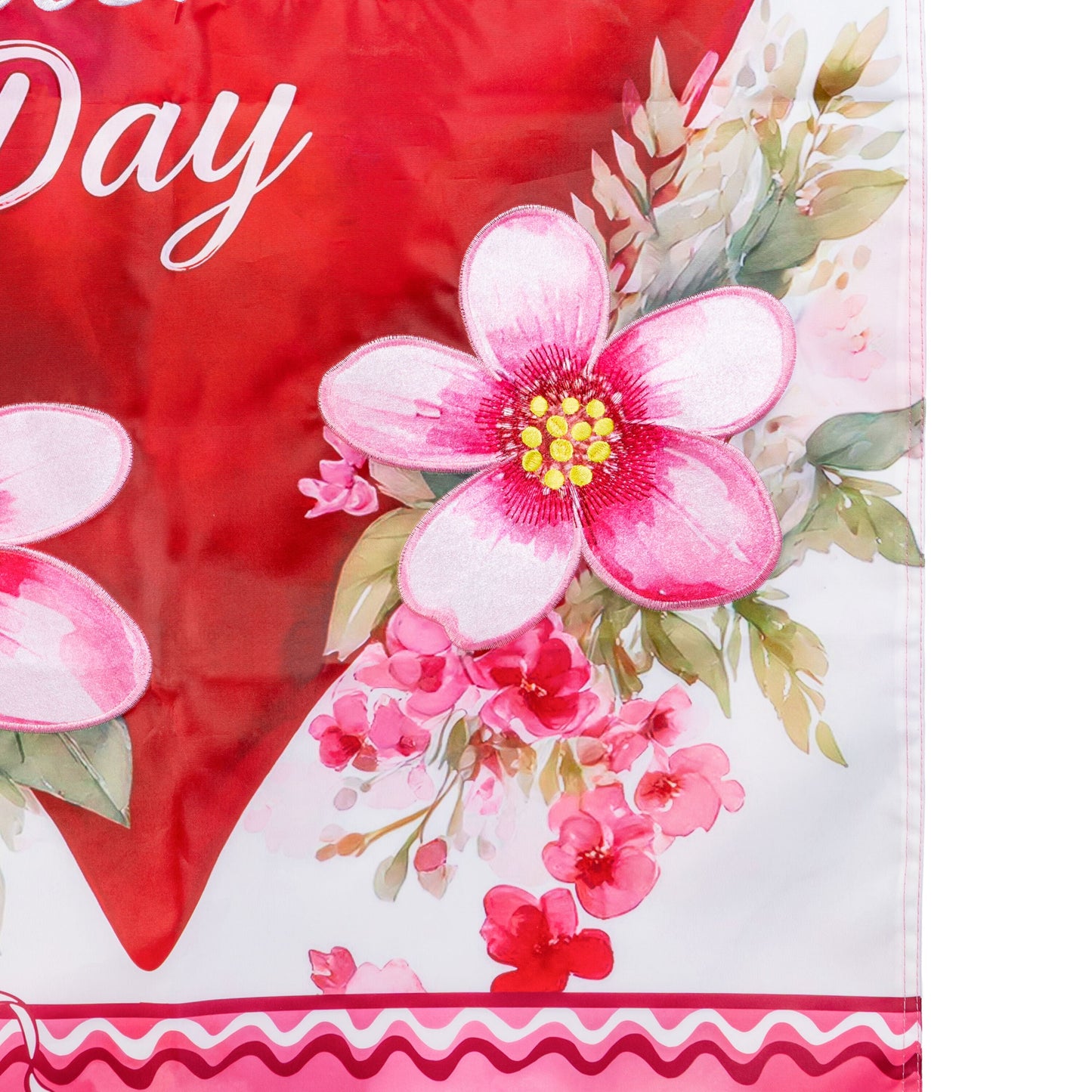 Happy Valentine’s Day heart applique house flag red with florals Evergreen Enterprises on Tampa Home & Garden Store