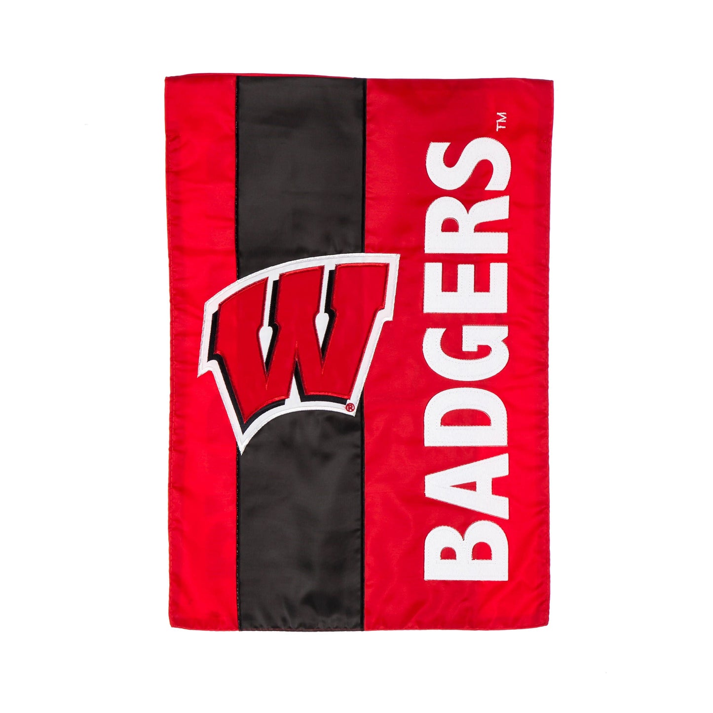 UW–Madison embellished applique garden flag red with black center panel and white lettering on Tampa Home & Garden Store