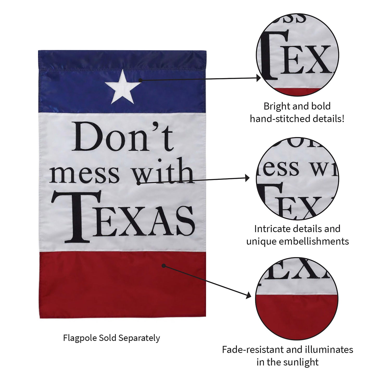 Don't Mess With Texas flag applique blue field with white star text Evergreen Enterprises on Tampa Home & Garden Store