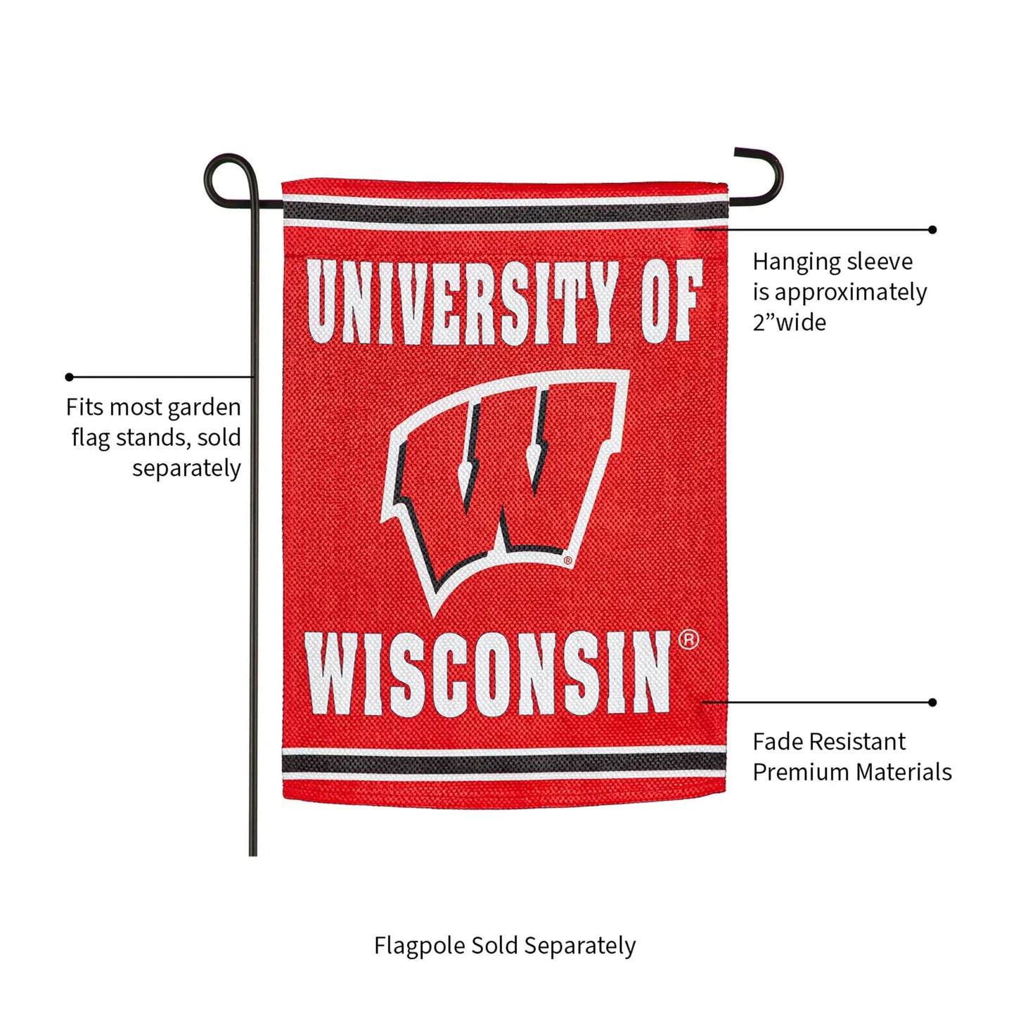 UW Madison Suede Flag Garden Size Double Sided Wisconsin Badgers by Evergreen on Tampa Home & Garden Store
