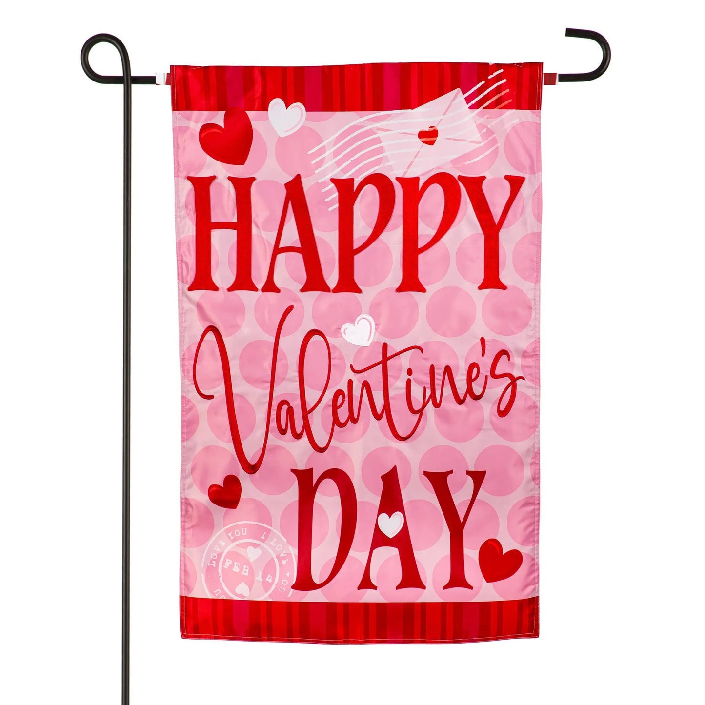 Happy Valentine's Day Hearts Applique Garden Flag Evergreen Enterprises pink hearts design on Tampa Home & Garden Store