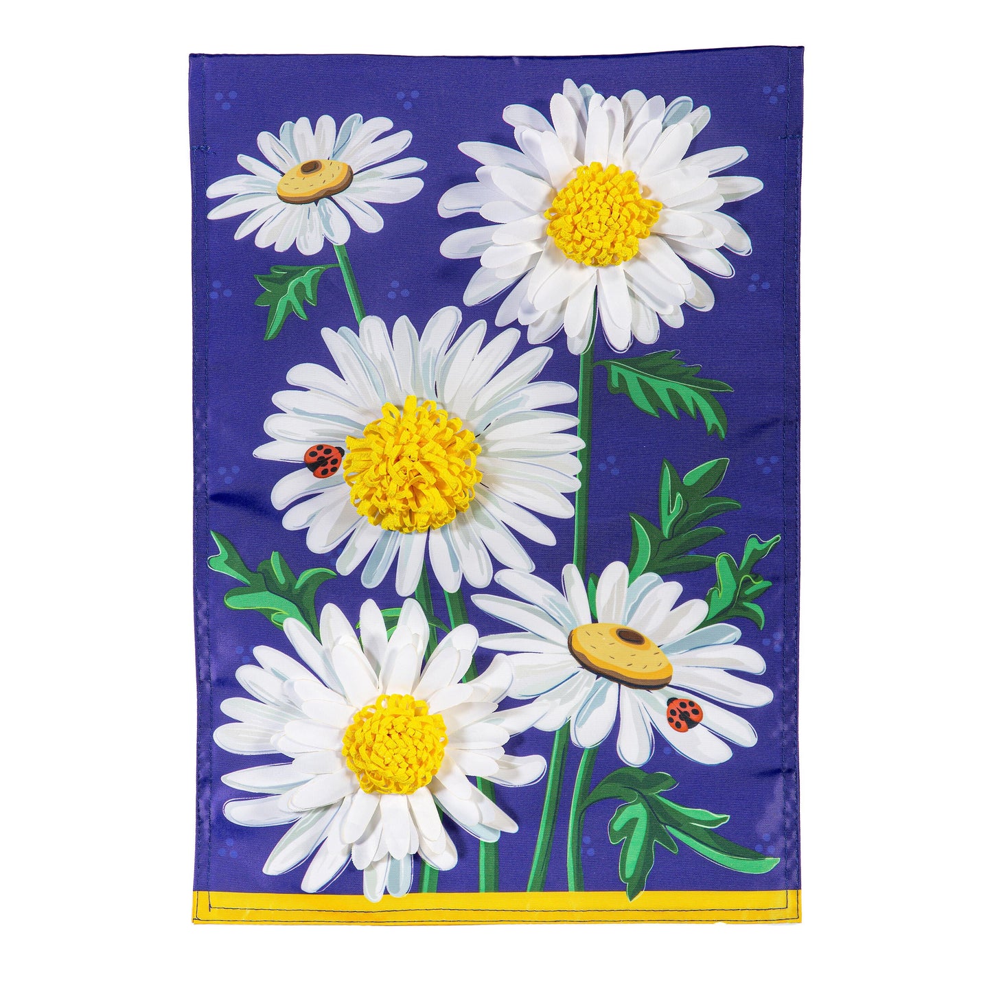 Daisy Days Applique Garden Flag white daisies on purple field with yellow border on Tampa Home & Garden Store