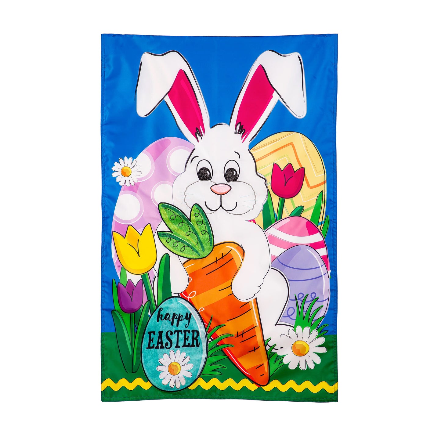 Happy Easter Bunny and Carrot Applique House Flag by Evergreen Enterprises on Tampa Home & Garden Store