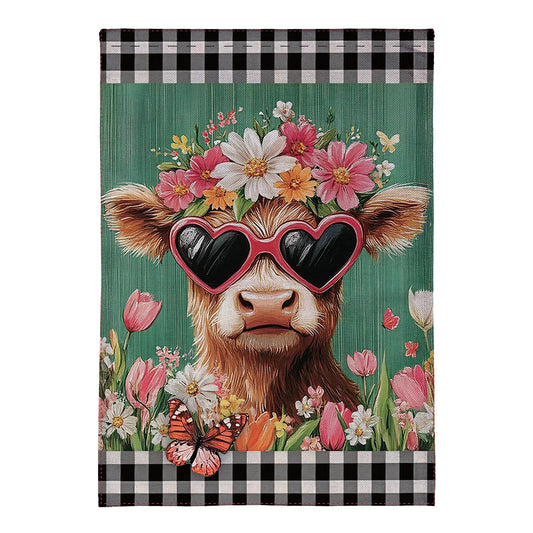 Floral Sunglasses Highland Cow Burlap House Flag - Tampa Home & Garden Store