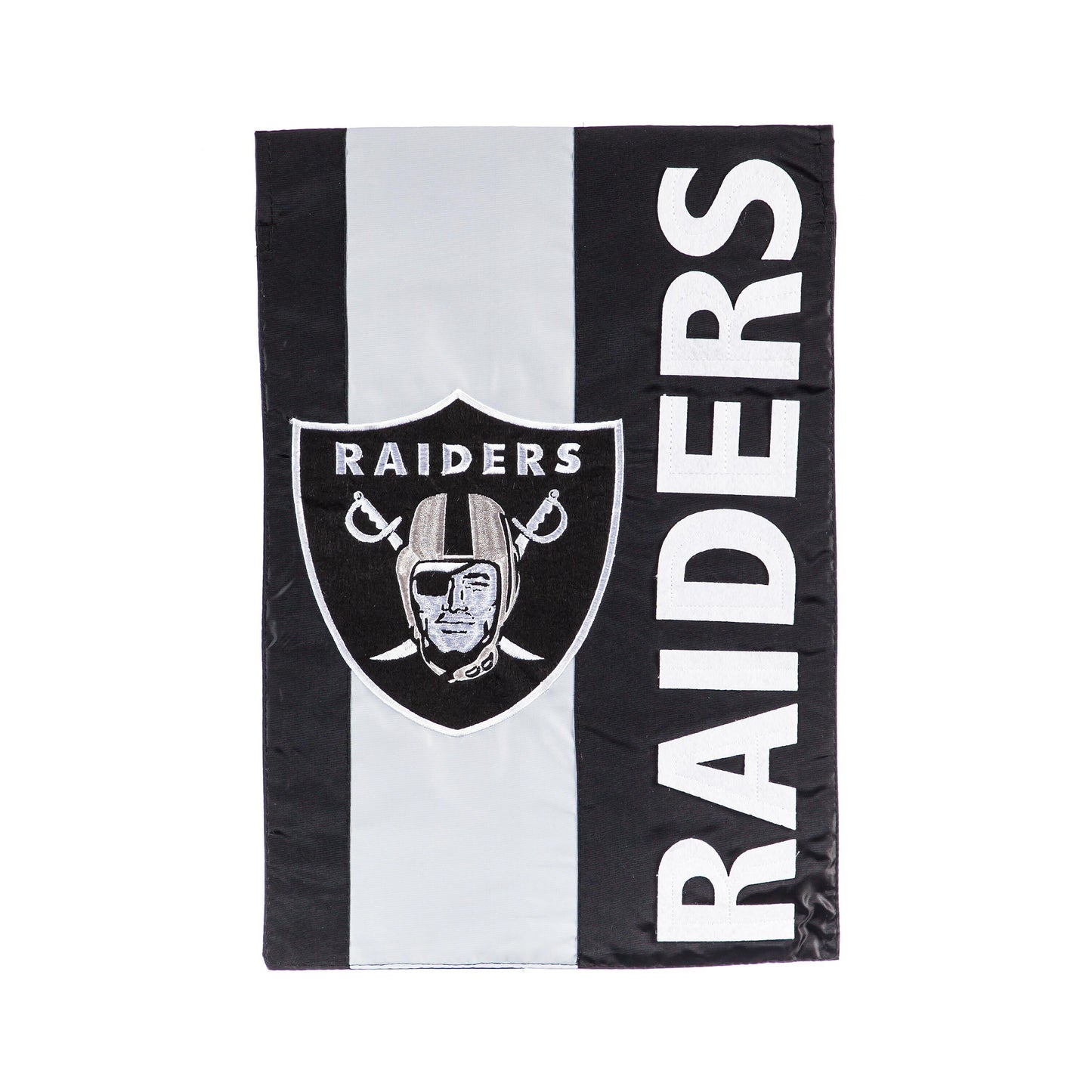 Oakland Raiders garden flag, applique black gray with Raiders shield, Evergreen Enterprises on Tampa Home & Garden Store