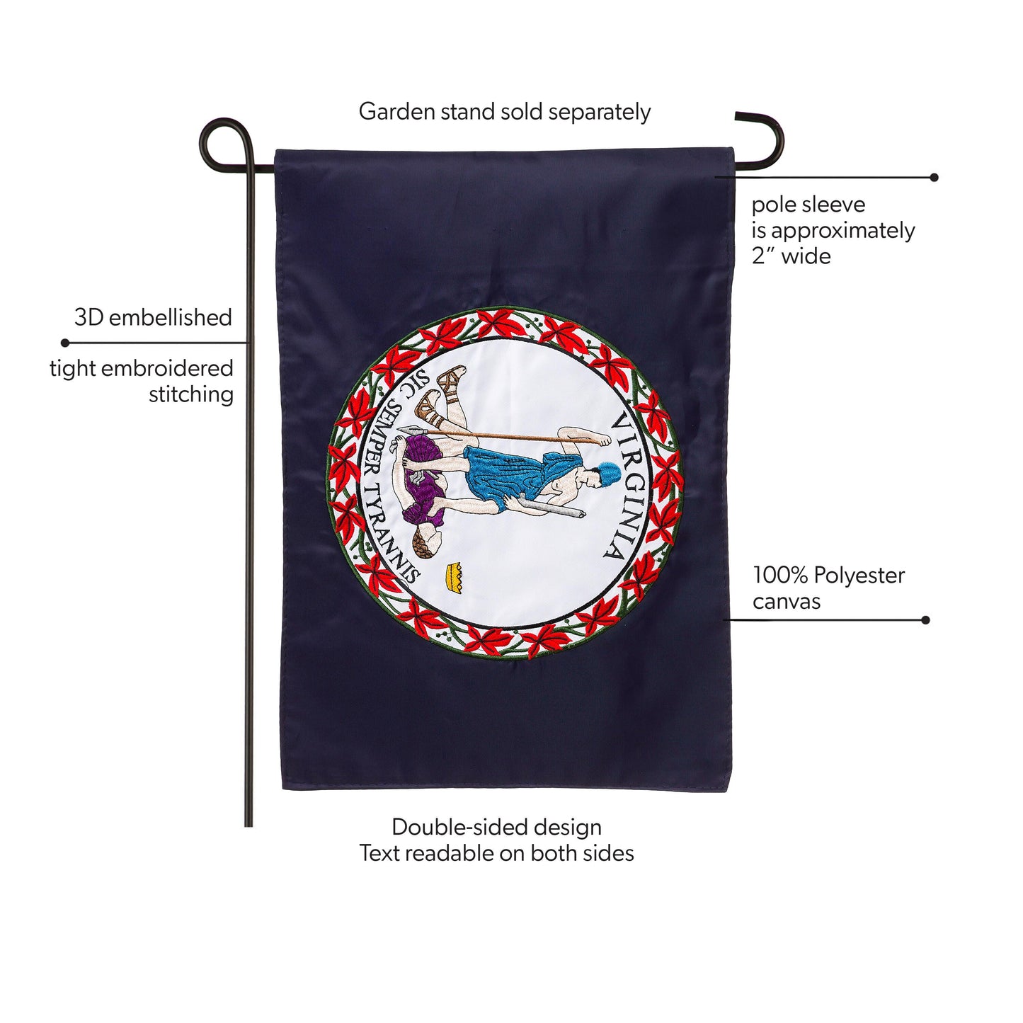 Virginia State Flag Applique Flag navy polyester with Virginia seal Evergreen Enterprises on Tampa Home & Garden Store