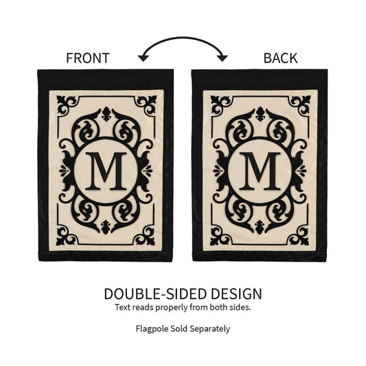 Bandera de jardín con monograma de Cambridge, letra M