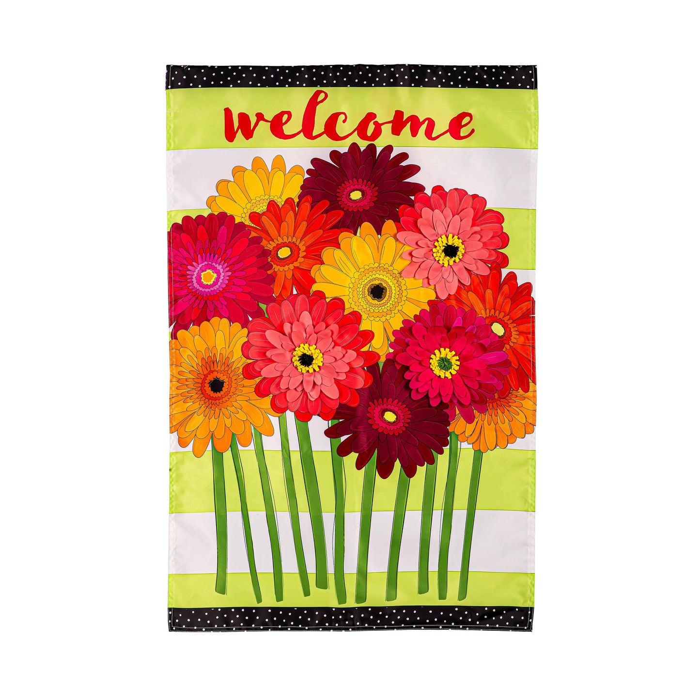 Gerbera Daisies Bouquet Applique Flag lime green border Evergreen on Tampa Home & Garden Store
