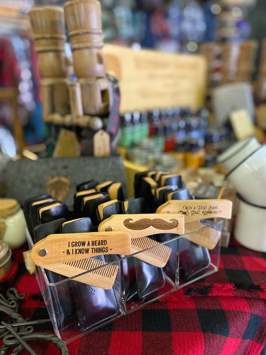 Laser Engraved Wooden Switchblade Beard Combs - Tampa Home & Garden Store