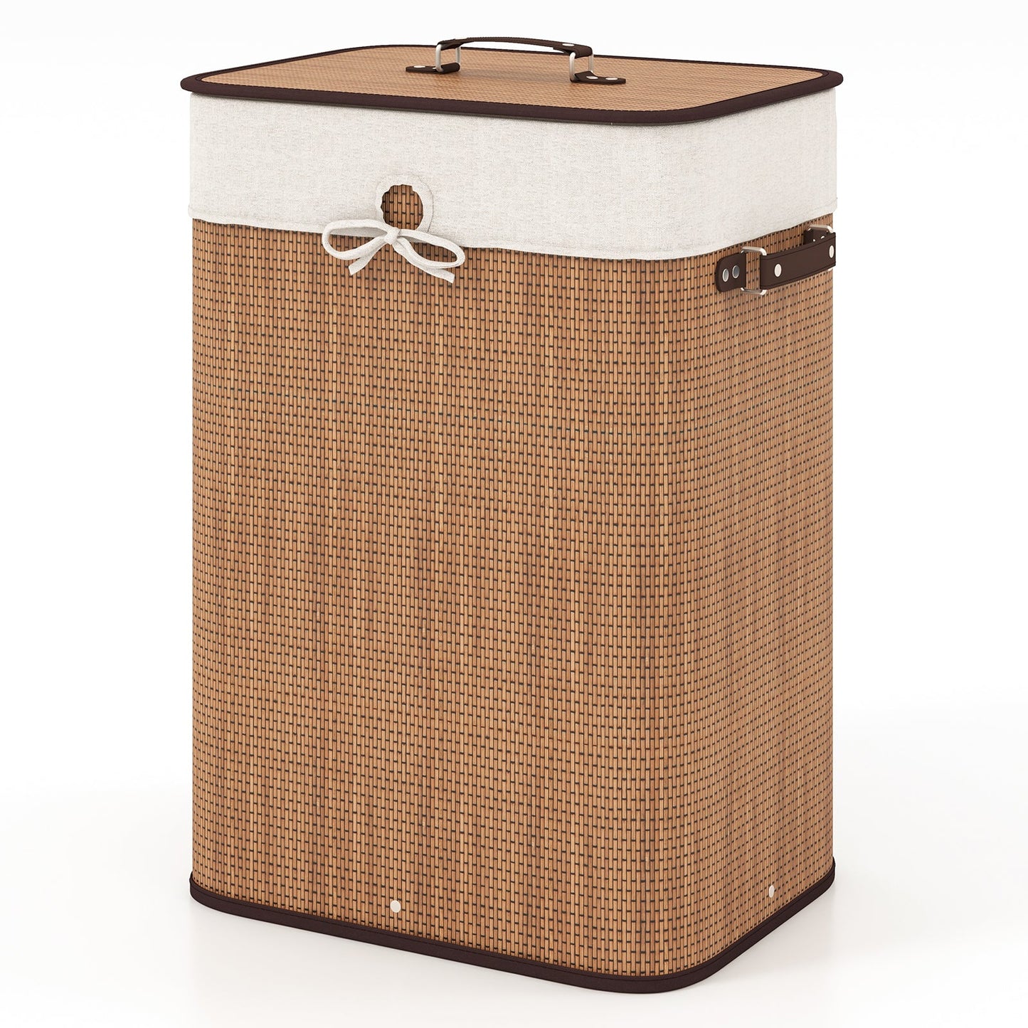 Rectangle Bamboo Hamper Laundry Basket Washing Cloth Bin Storage Bag Lid 3 color-Black