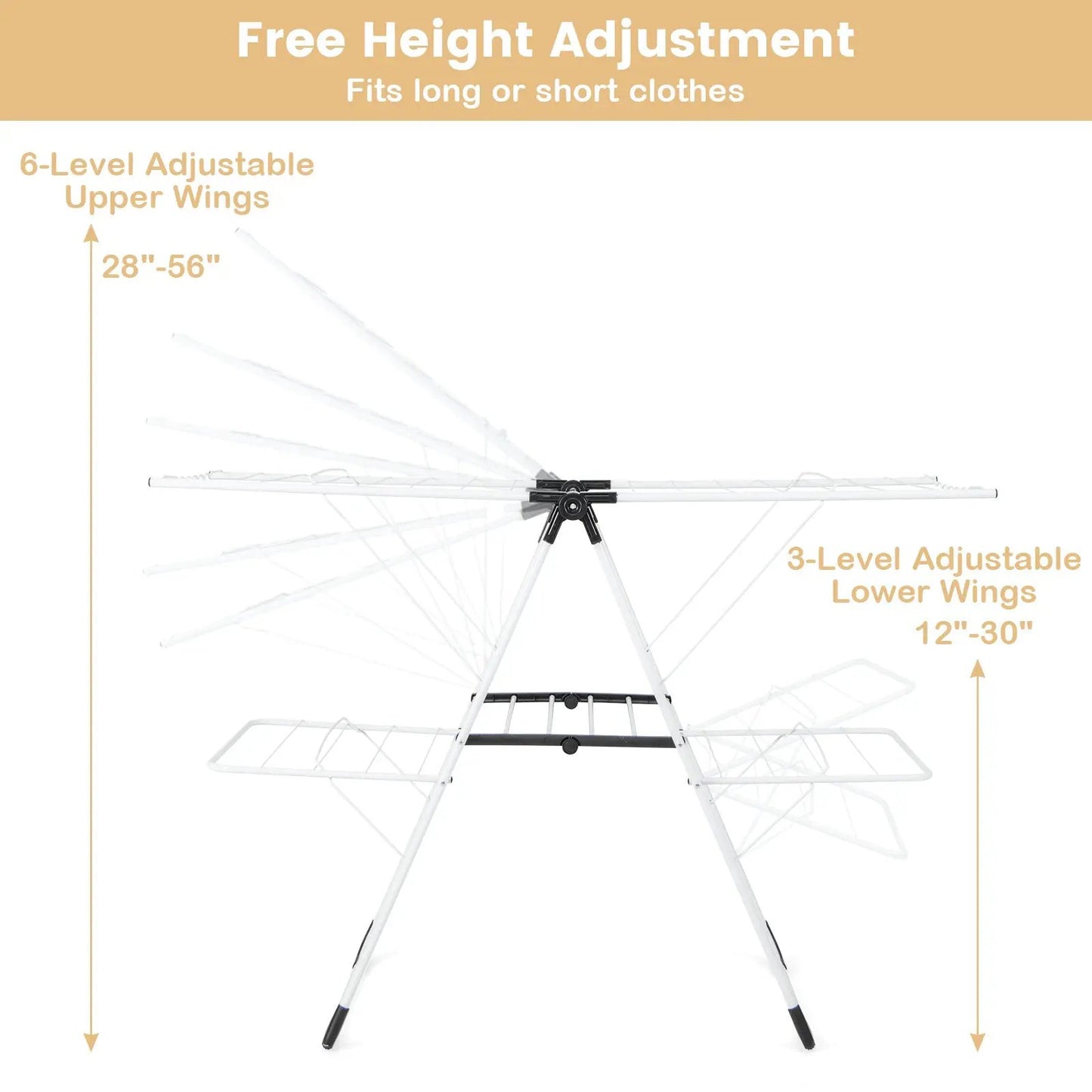 2-Level Laundry Drying Rack with Adjustable Wings, white metal frame, DirectDeals on Tampa Home & Garden Store