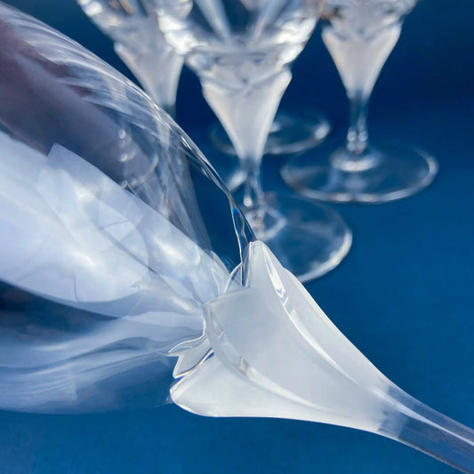 Laura Rogaska water goblets with frosted stems in crystal clear glass, stemware on Tampa Home & Garden Store