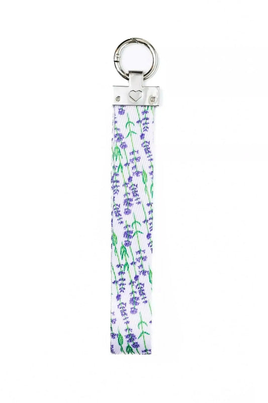 Lavender Blooms Wristlet Keychain by Aria the Fox with floral strap and heart detail on Tampa Home & Garden Store