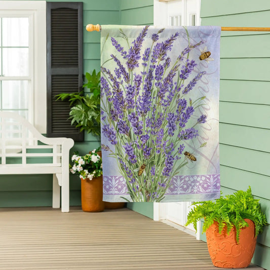 Lavender Bouquet Suede House Flag Outdoor floral lavender design Evergreen Enterprises on Tampa Home & Garden Store