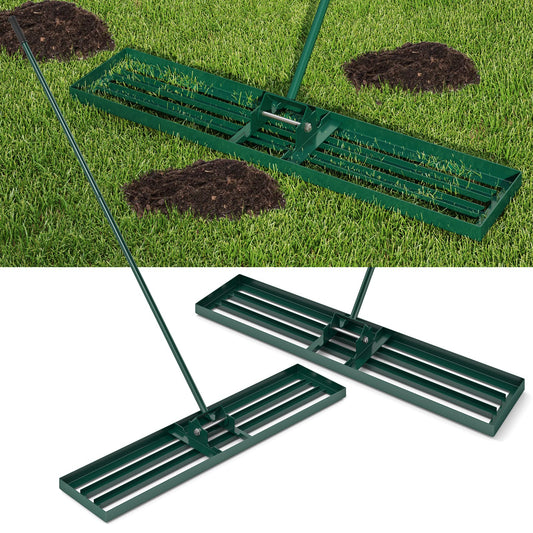Rastrillo nivelador de césped de 46 x 10 pulgadas, herramienta de nivelación de césped de alta resistencia para tierra - Verde