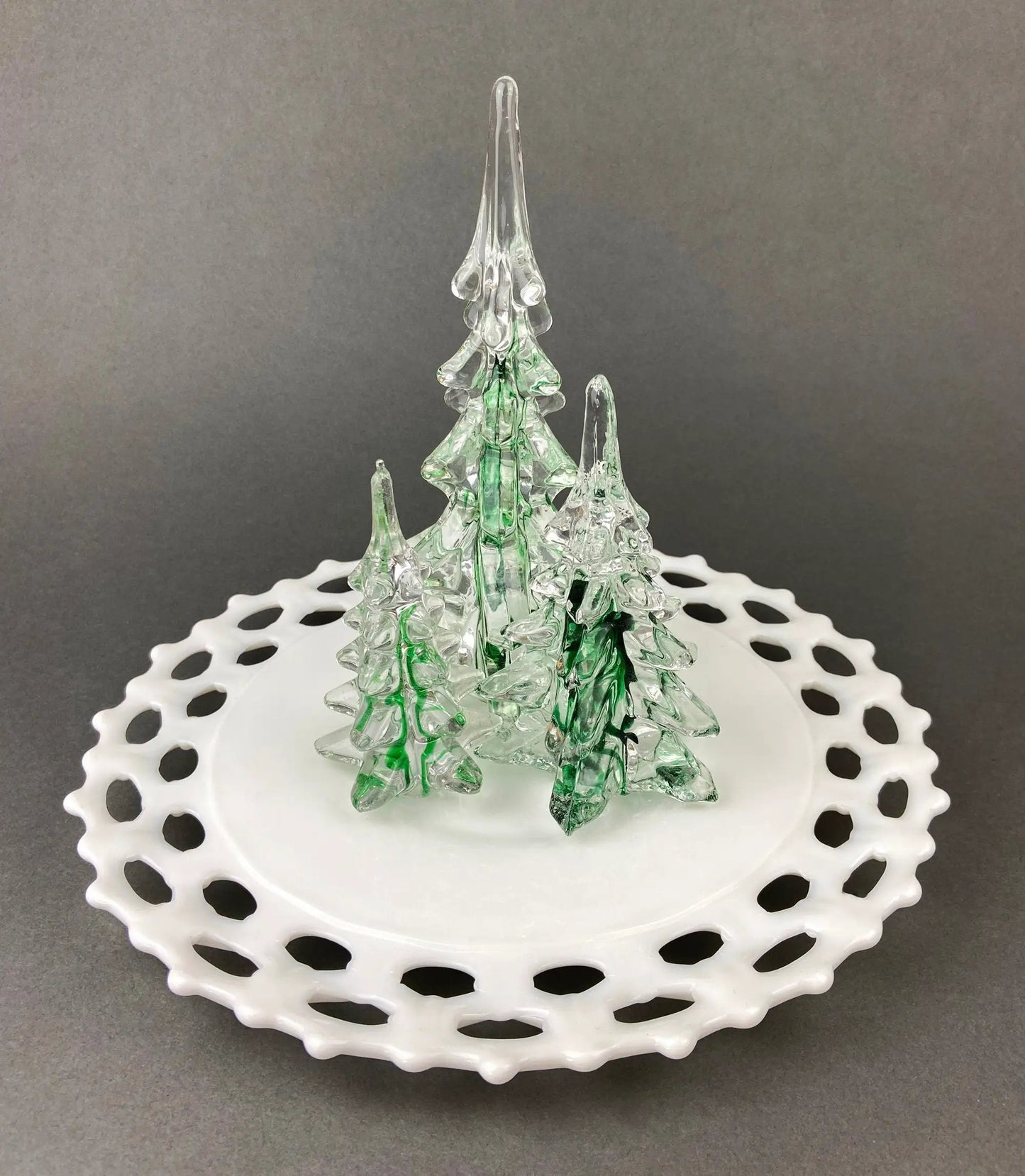 Lead crystal Christmas tree glass sculpture with emerald green accents, hand crafted decor on Tampa Home & Garden Store