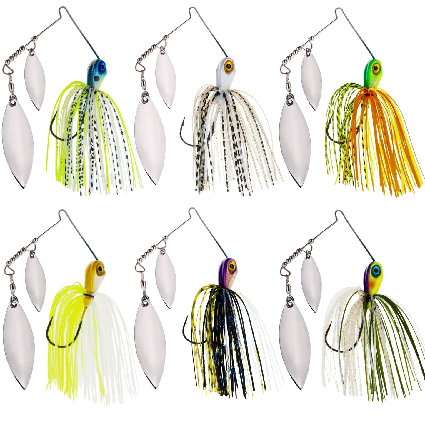 Reaction Tackle Lead Spinnerbait Jigs 3-Pack white blades neon skirt colors on Tampa Home & Garden Store